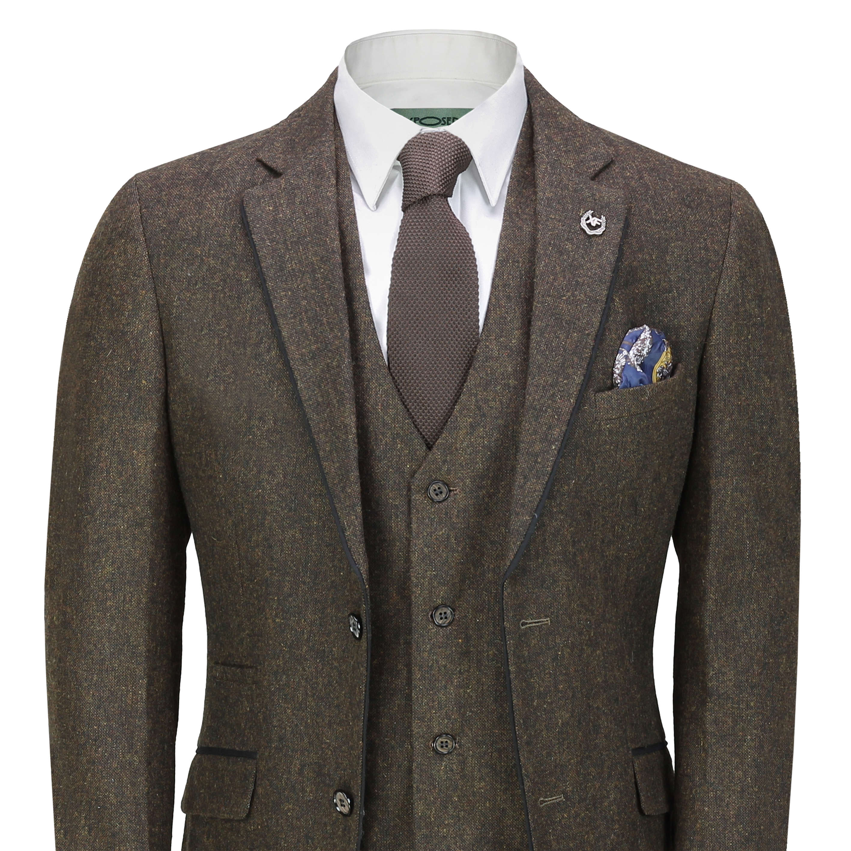 Mens Formal Occasion Mens 3 Piece Tweed Suit Herringbone Check Retro Peaky Blinders Tailored 